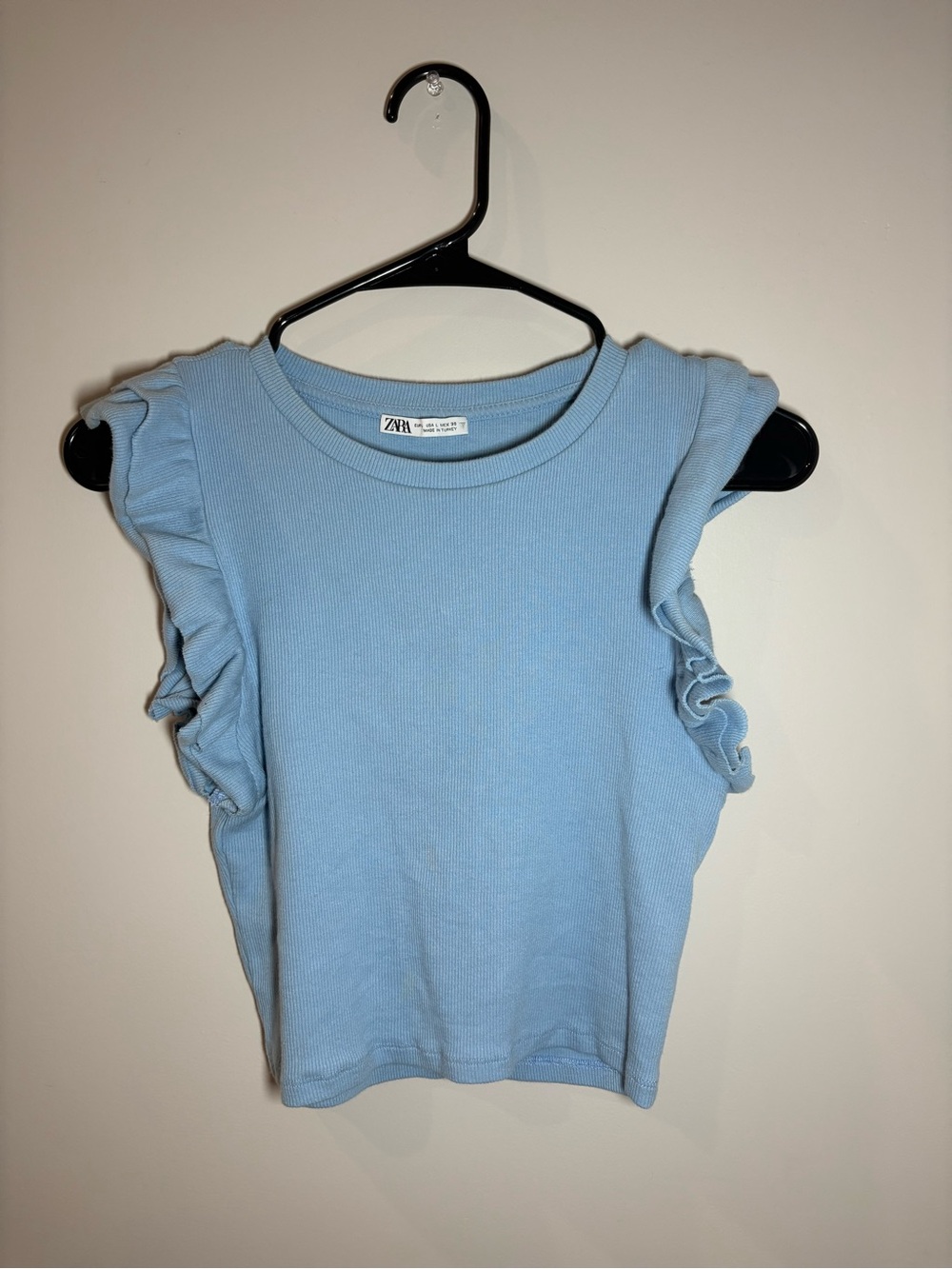 Zara Blue Ruffle Sleeve Ribbed Tank